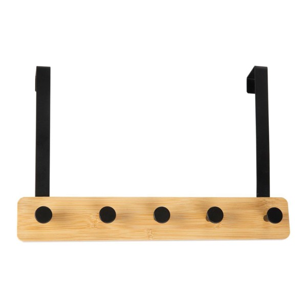 Colgador sobrepuerta de metal negro y madera 38 x 25 cm